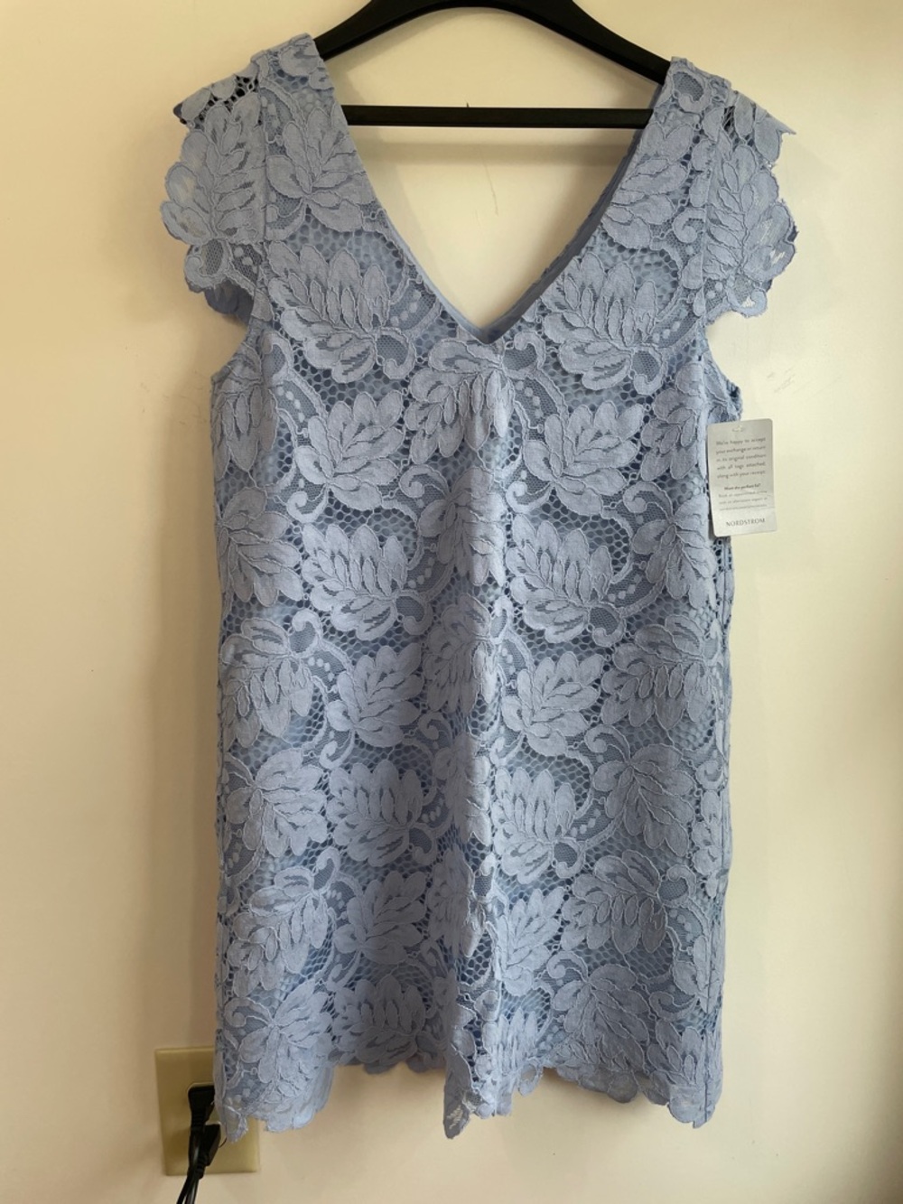 NWT BB Dakota Nordstrom Light Blue Lace V-Neck Cap Sleeve Mini Dress S